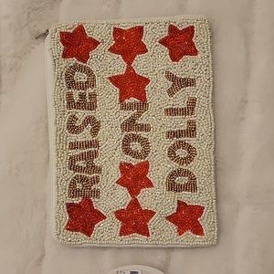 Hand beaded zipper pouch, NWT